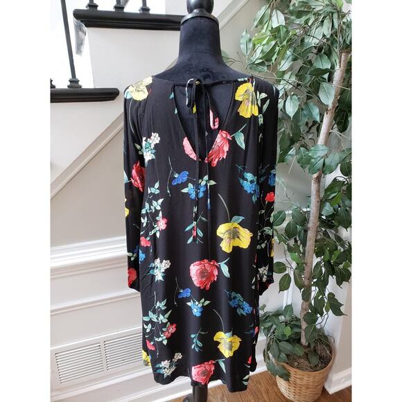 Old Navy Sheath Dress Women's Size Medium Black Floral Slit Sleeve Round Neck - Picture 5 of 14